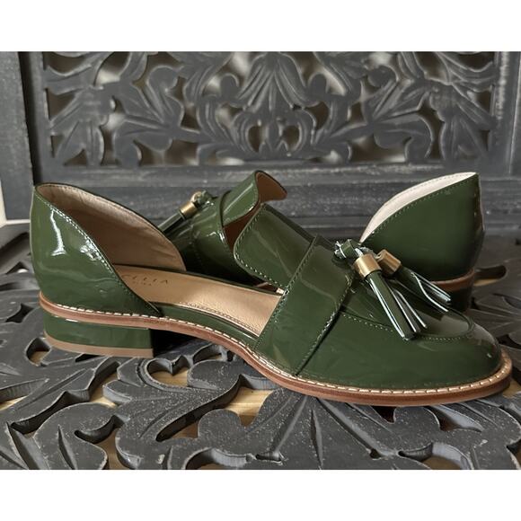 Cecelia New York Linear Tassel Loafers Green Patent Leather d’Orsay Slip On 9.5 - Picture 4 of 13